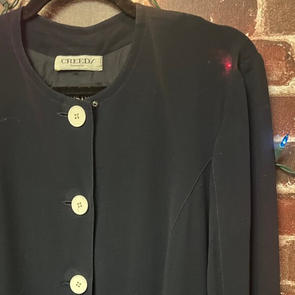 VTG Louis Féraud Paris x Creeds Toronto Navy Button Front Longline Jacket Dress - Picture 6 of 12